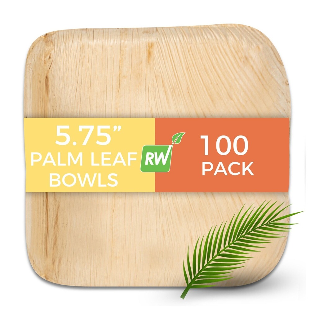100 PACK RESTAURANTWARE INDO 18oz SQUARE PALM LEAF BOWL 5 3/4" x 5 1/2" x 1 1/2"